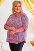 Plus Size Paisley Print V Neck Roll Tab Sleeve Blouse